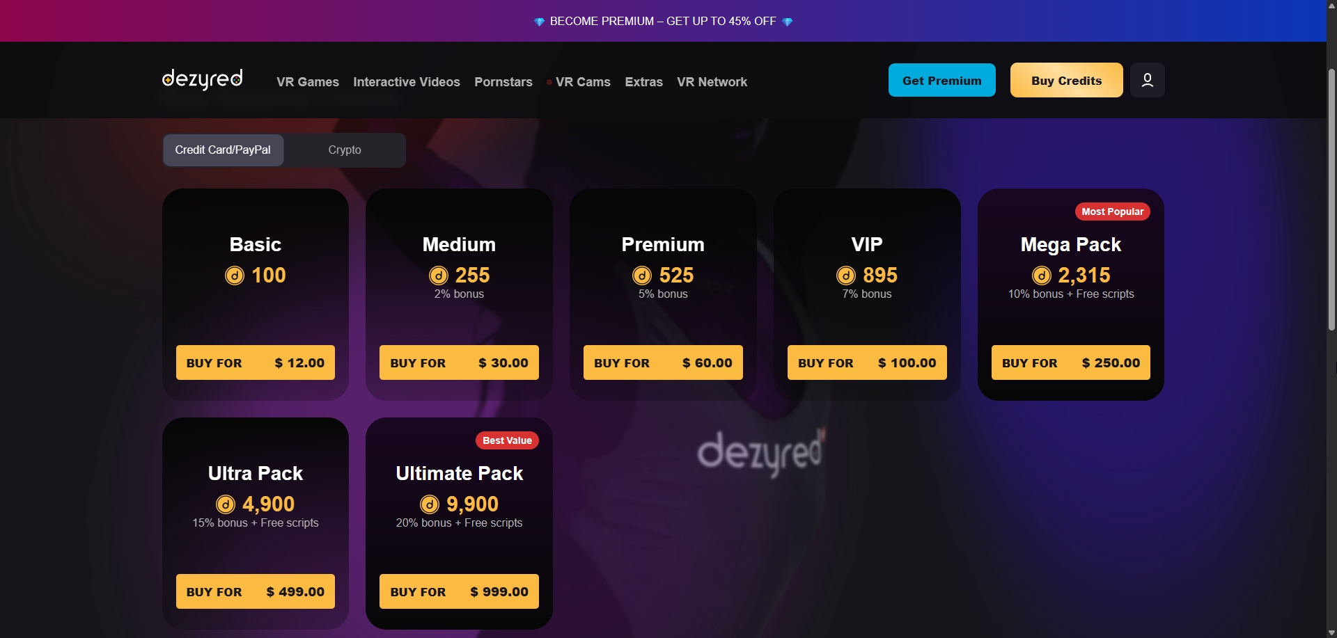 Dezyred credit packs