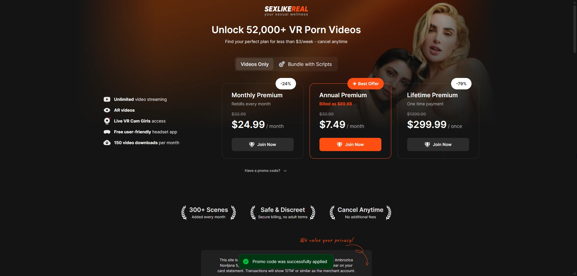 SexLikeReal pricing 2026